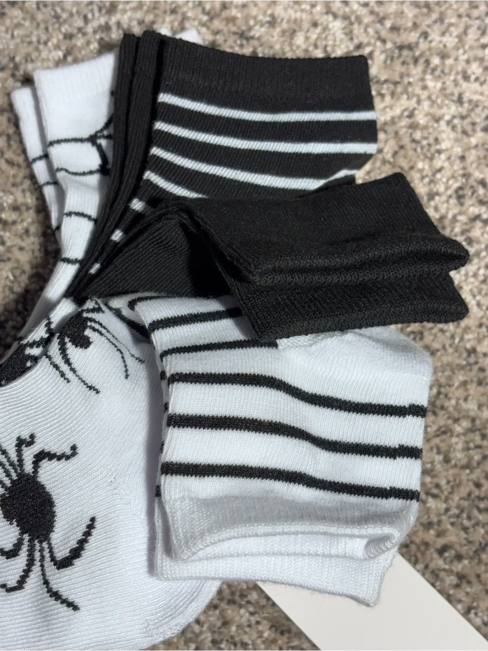 Halloween Socks Spiderwebs and Black Spider, Striped and Solid Design Size 5-10